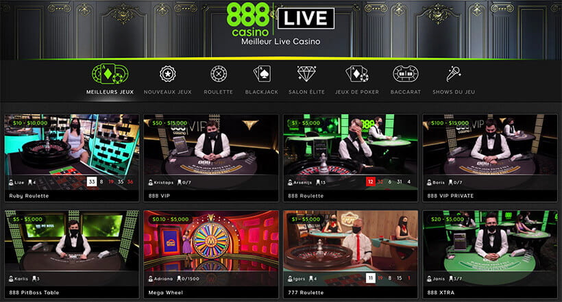 888 casino jeux en direct